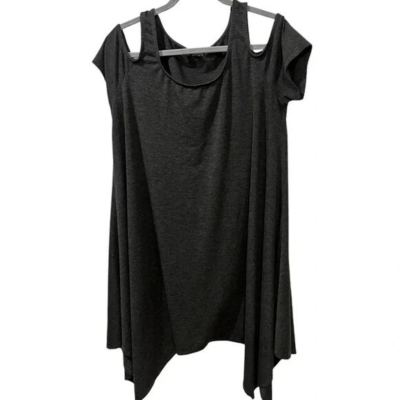 Torrid 1 Charcoal Gray Comfy Knit Cold Shoulder Handkerchief Dress - Picture 2 of 6